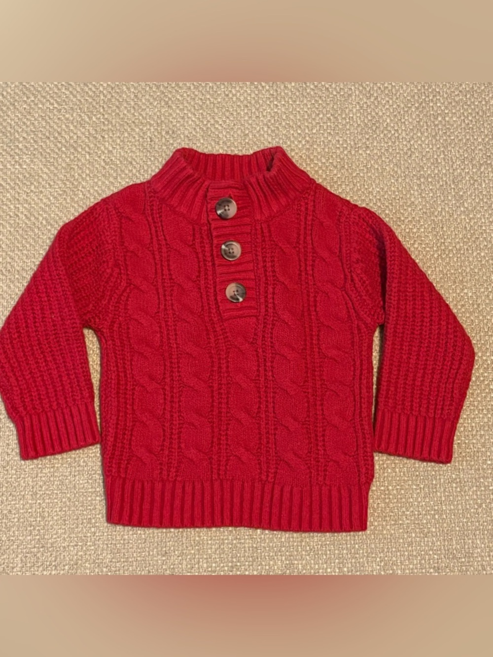Cat & Jack 12 Month Baby Boy Sweater Red Cable Knit Fishwrman Buttons
